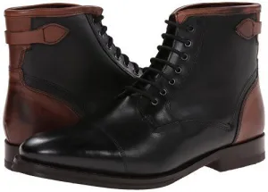 Handmade Black and Brown Lace-Up Cap Toe High Ankle Boots