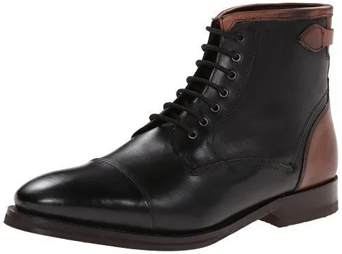 Handmade Black and Brown Lace-Up Cap Toe High Ankle Boots