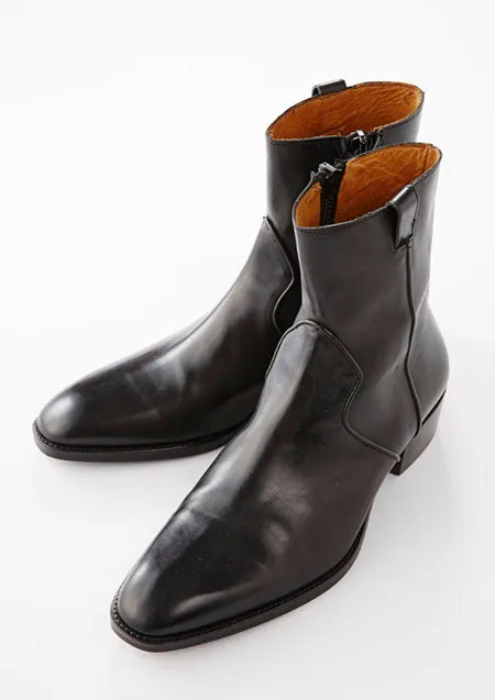 Handmade Black Side Zipper Ankle Boot for Men