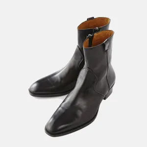 Handmade Black Side Zipper Ankle Boot for Men