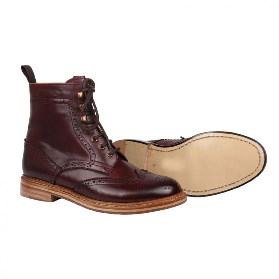 Handmade Maroon Ankle High Leather Boots for Men