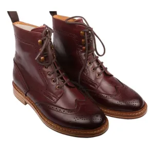 Handmade Maroon Ankle High Leather Boots for Men