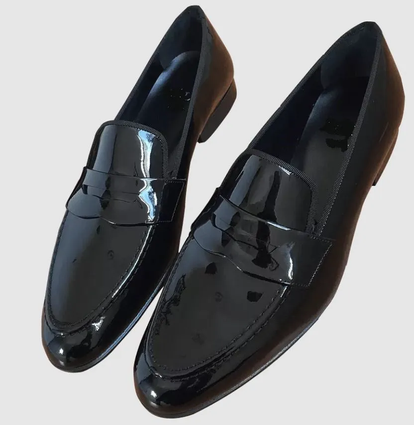 Handmade Mens Patent Leather Shoes, Men Black formal shoes moccasins Loafer