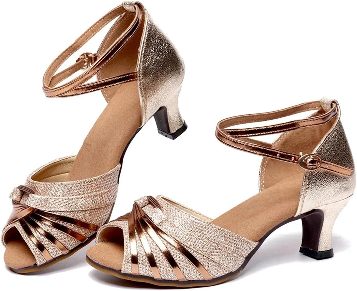 Hbeylia Rhinestones Dress Sandals Shoes For Women Ladies Gold Silver Glittering Leather Peep Toe Kitten High Heels Ankle Strap Dressy Pump Ballet Flats For Wedding Dancing Dress Evening Party