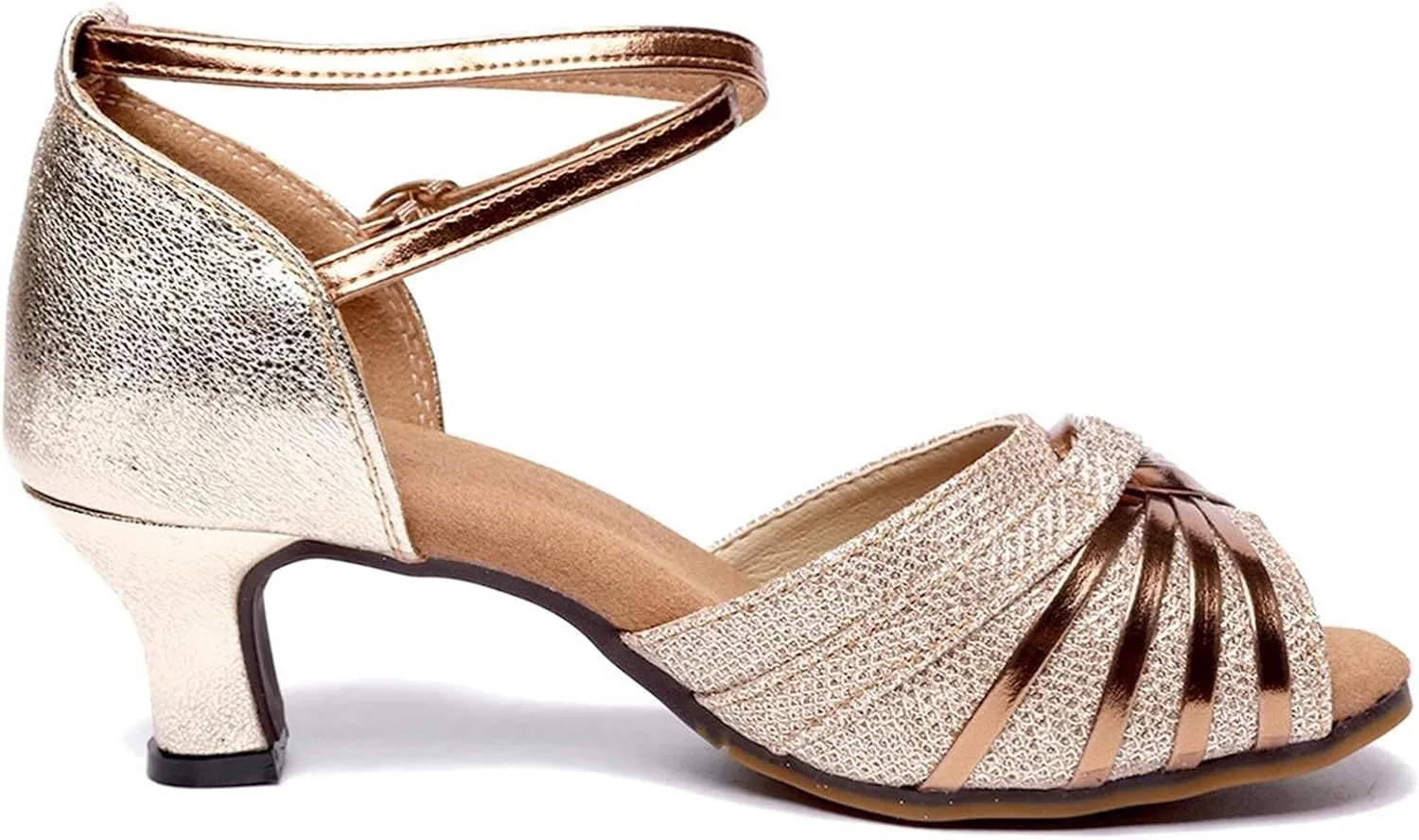 Hbeylia Rhinestones Dress Sandals Shoes For Women Ladies Gold Silver Glittering Leather Peep Toe Kitten High Heels Ankle Strap Dressy Pump Ballet Flats For Wedding Dancing Dress Evening Party