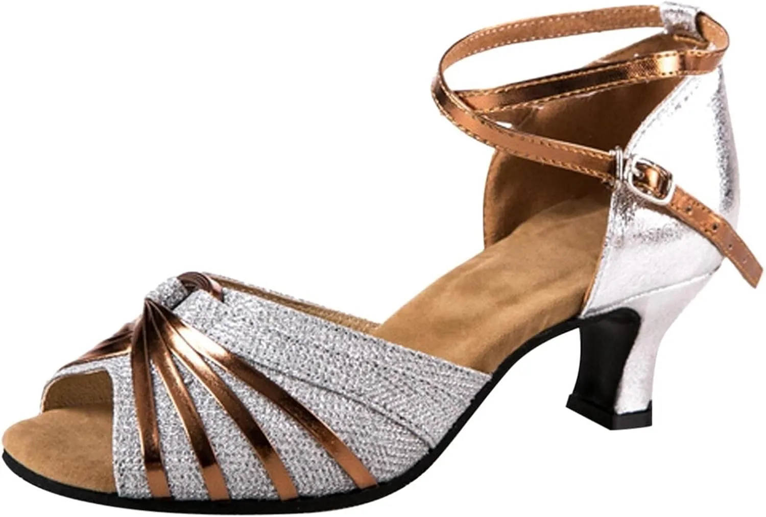 Hbeylia Rhinestones Dress Sandals Shoes For Women Ladies Gold Silver Glittering Leather Peep Toe Kitten High Heels Ankle Strap Dressy Pump Ballet Flats For Wedding Dancing Dress Evening Party