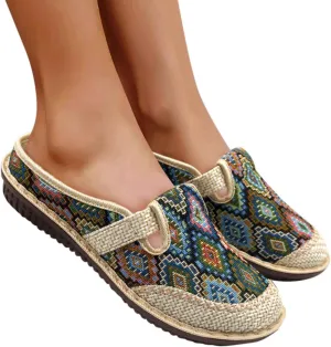 Hbeylia Women's Slip On Loafers Vintage Bohemian Ethnic Embroidered Comfortable Sneakers Fashion Casual Boho Canvas Low Top Beach Shoes For Women Girls Driving Work Nurse Travel Vacation