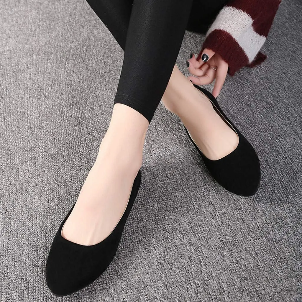 Hbeylia Women'S Square Toe Slip On Flats Fashion Casual Leather Chunky Low Heels Ballet Flats Wide Comfortable Walking Shoes Slip-On Loafers Dress Oxfords For Women Ladies
