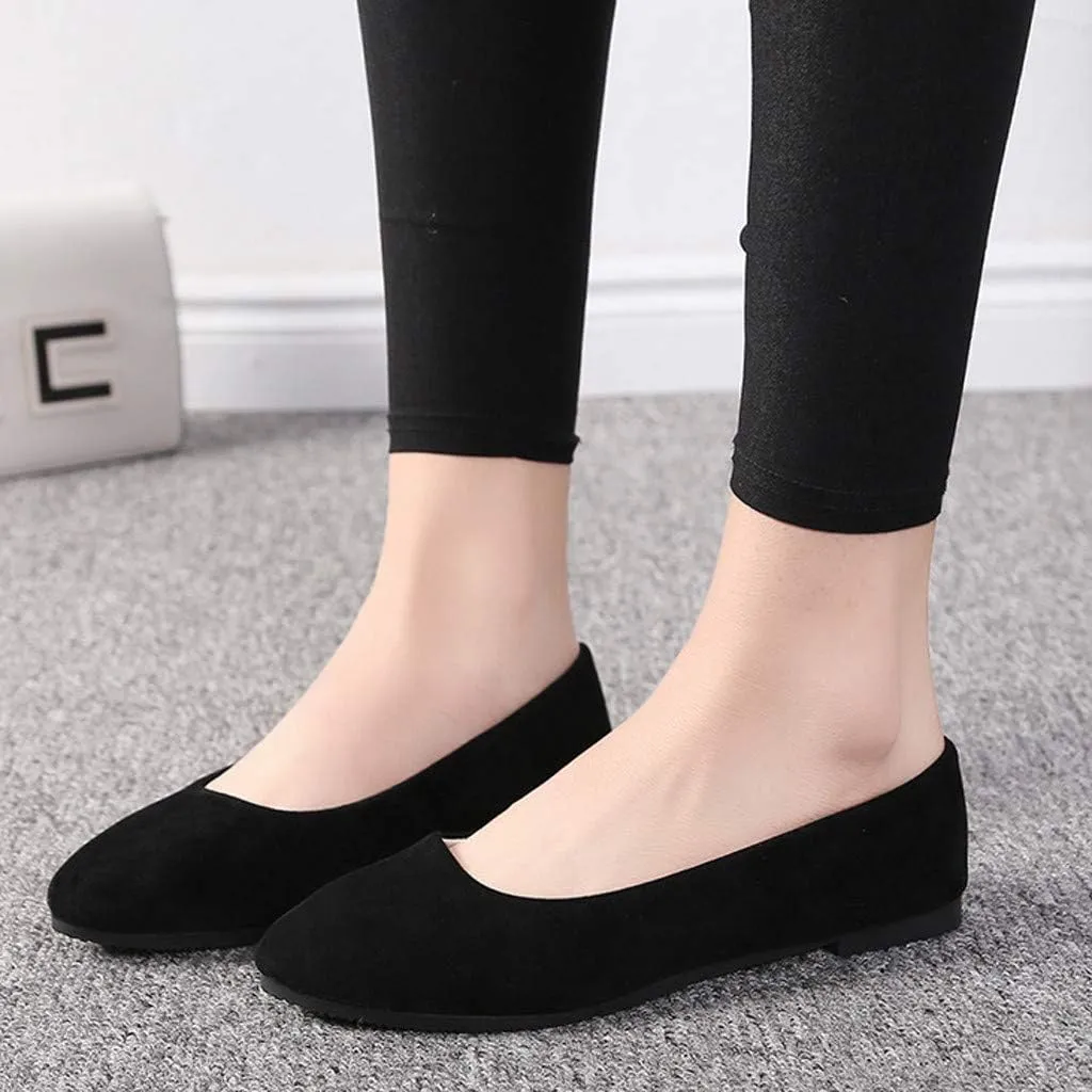 Hbeylia Women'S Square Toe Slip On Flats Fashion Casual Leather Chunky Low Heels Ballet Flats Wide Comfortable Walking Shoes Slip-On Loafers Dress Oxfords For Women Ladies