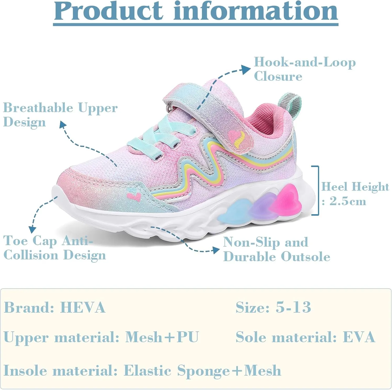 HEVA Girls Boys Lightweight Mesh Sneakers Casual Athletic Shoes Breathable Running Tennis Shoes Toddler/Little Kids