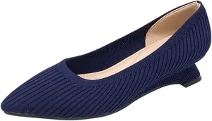 HIPPOSEUS Women's Slope Heel Pumps Pointed Toe Work Office Shoes Knitting Fashion Shoes