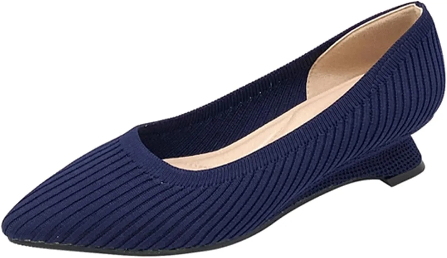 HIPPOSEUS Women's Slope Heel Pumps Pointed Toe Work Office Shoes Knitting Fashion Shoes