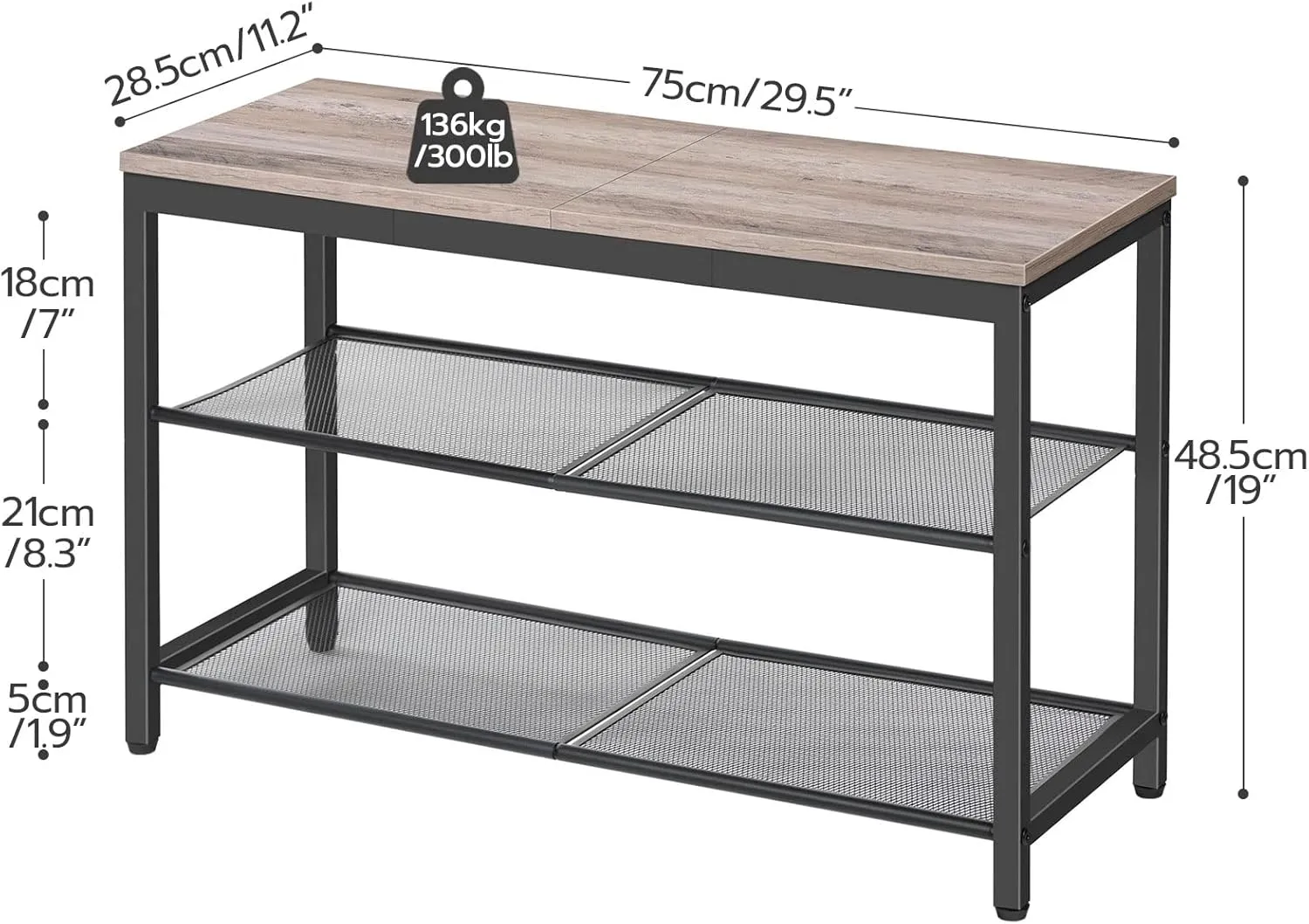 HOOBRO Shoe Bench, 3-Tier Shoe Rack, Industrial Shoe Organizer Storage Bench, 29.5 inches Entry Bench with Mesh Shelves, for Entryway, Living Room, Hallway, Easy Assembly, Greige BG75HX01