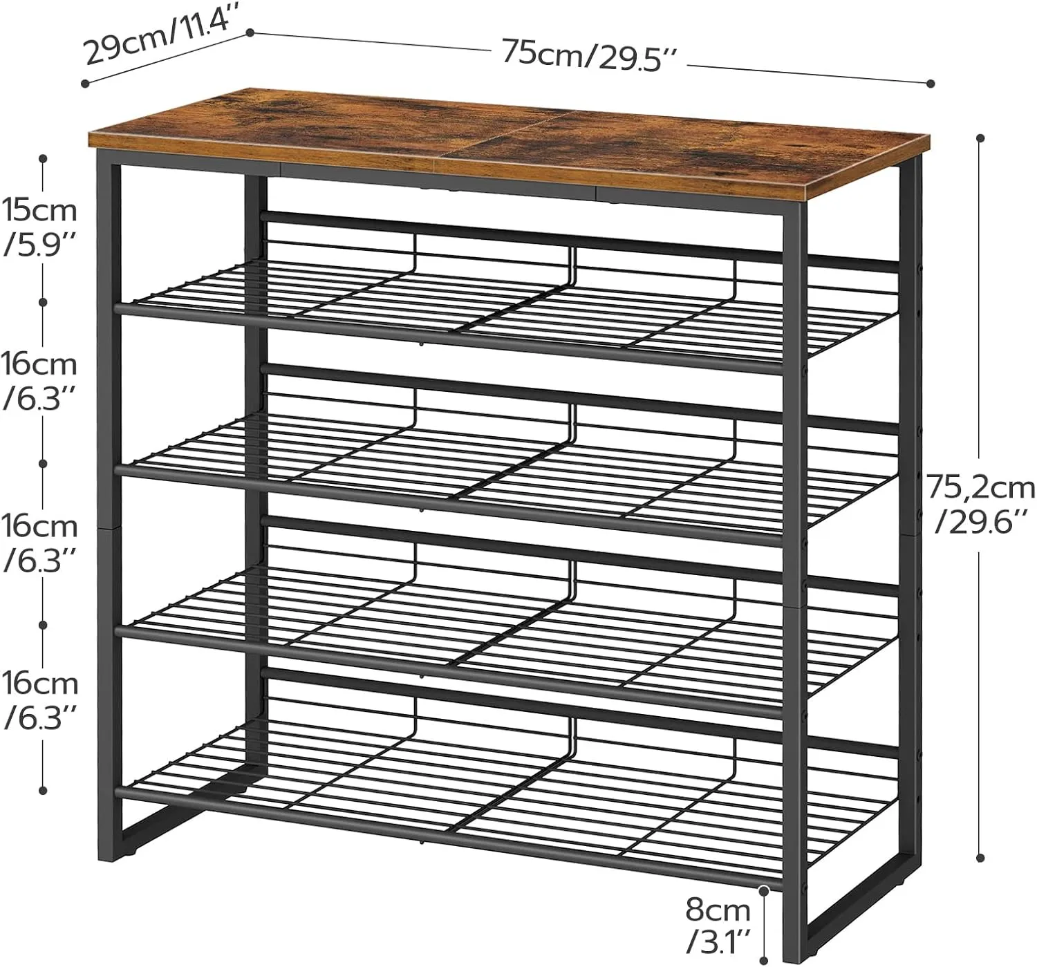 HOOBRO Shoe Rack, 5 Tier Shoe Organizer, Adjustable Shoe Shelves, Flat or Slanted, Holds 16-20 Pairs, Stable and Durable for Entryway, Closet, Rustic Brown and Black BF08XJ01