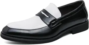 HuitJours Men Two Tone Colors Penny Loafer Slip On Pull on Dress Shoes Casual Boat Shoes Moccasins