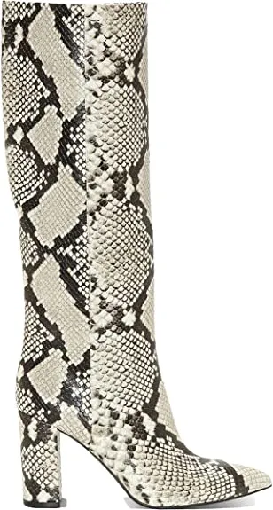 INC Womens Paiton Snake Prin Block-Heel Knee-High Boots White 6 Medium (B,M)