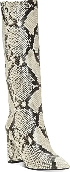 INC Womens Paiton Snake Prin Block-Heel Knee-High Boots White 6 Medium (B,M)