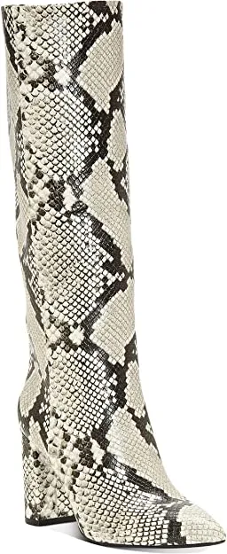 INC Womens Paiton Snake Prin Block-Heel Knee-High Boots White 6 Medium (B,M)