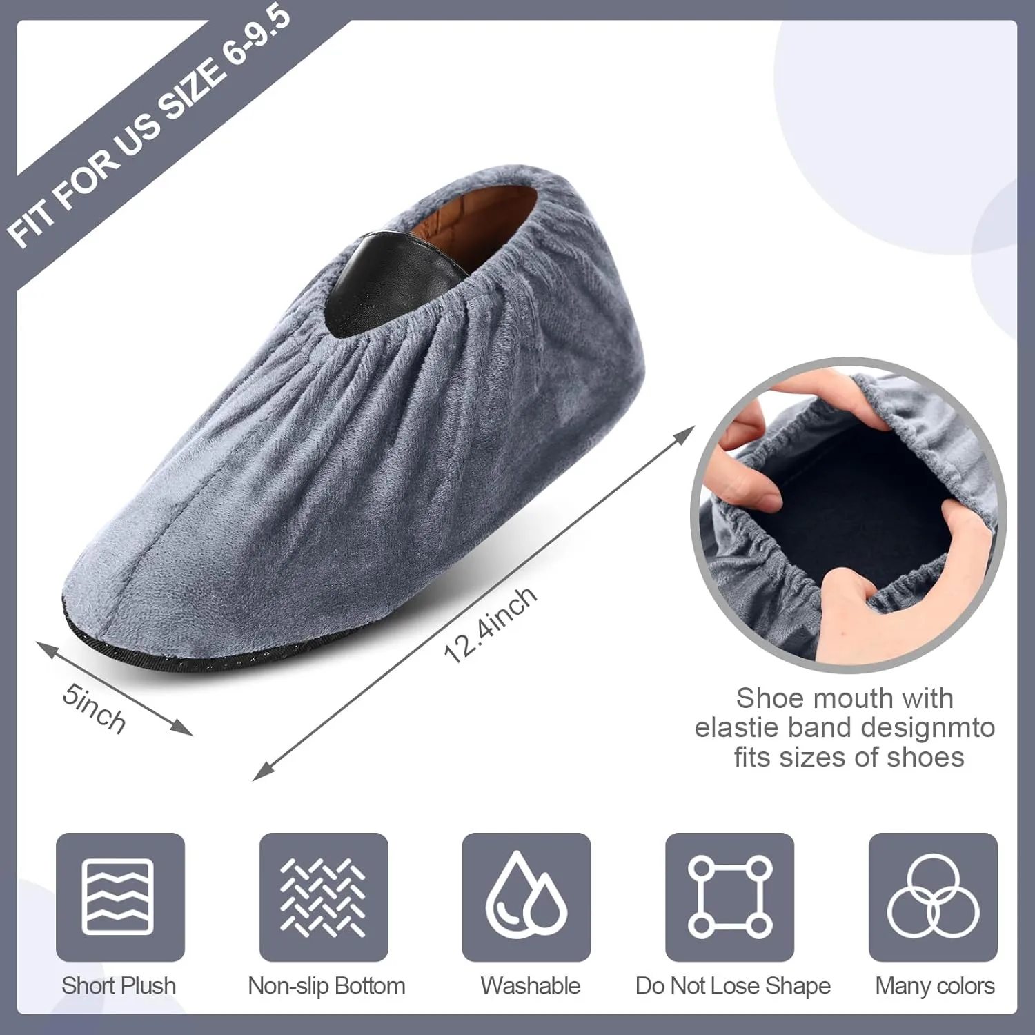 JaGely 11 Pairs Reusable Non Slip Cloth Shoe Covers Washable Thickened Boot Shoe Covers for Indoors and Households (Grey)