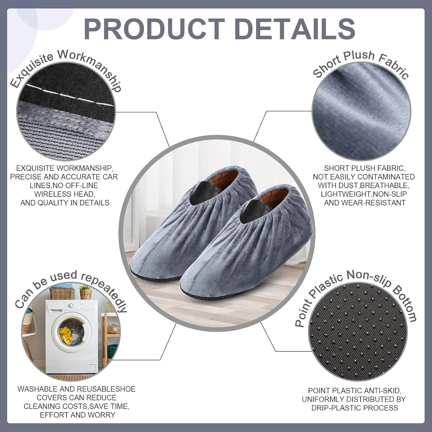 JaGely 11 Pairs Reusable Non Slip Cloth Shoe Covers Washable Thickened Boot Shoe Covers for Indoors and Households (Grey)