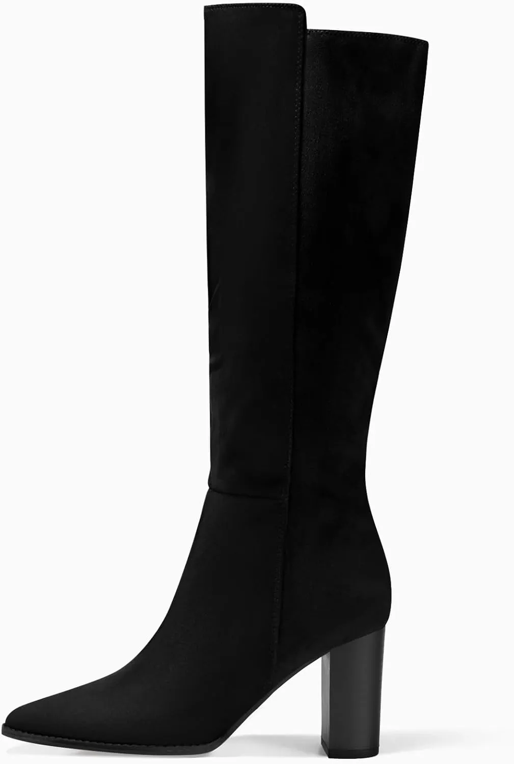 Juliet Holy Women's Knee High Boots Stacked Block Heel Wide Calf Closed Pointed Toe Riding Boots