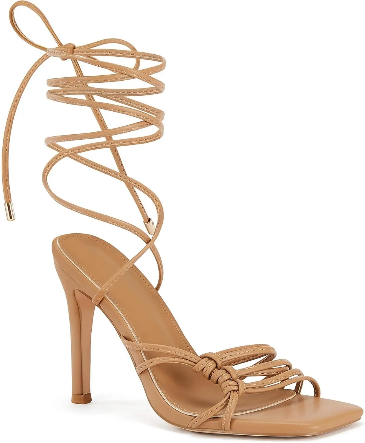 Juliet Holy Womens Lace Up Heeled Sandals Square Open Toe Stiletto Heels Strappy Summer Dressy Shoes