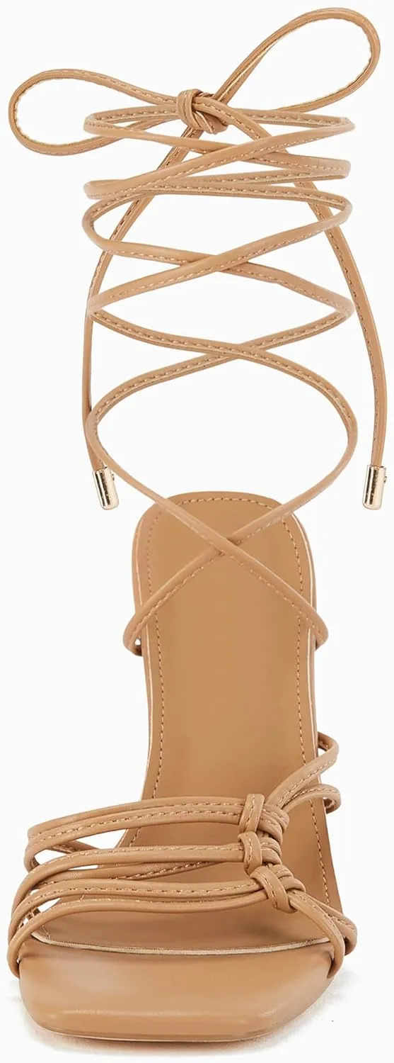 Juliet Holy Womens Lace Up Heeled Sandals Square Open Toe Stiletto Heels Strappy Summer Dressy Shoes