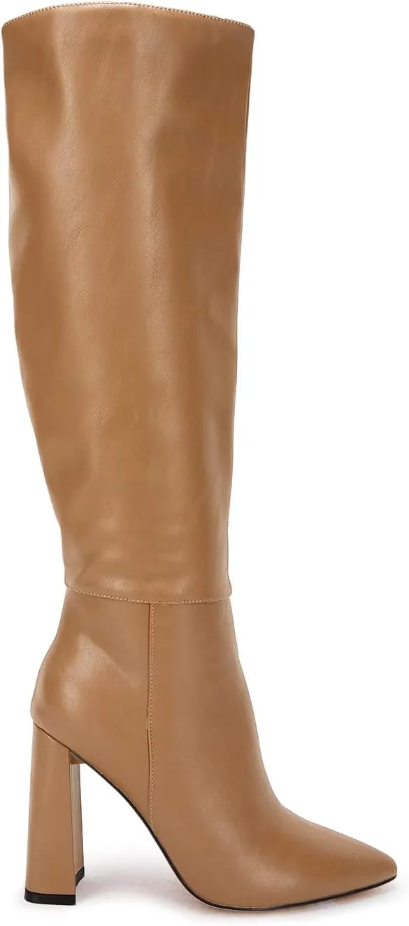 Juliet Holy Womens Pointed Toe Knee-high Boot Wide Calf Chunky Block Side Zipper Go-go Boots