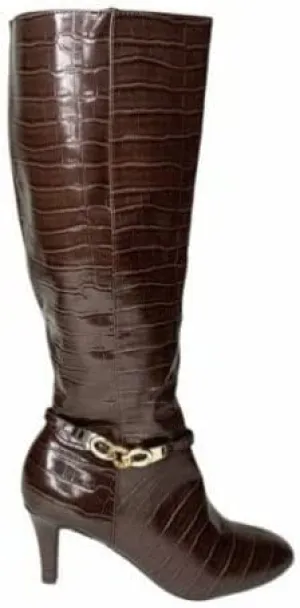Karen Scott Hanna Dress Boots, Brown Croco, Size 8.5M Wide Calf