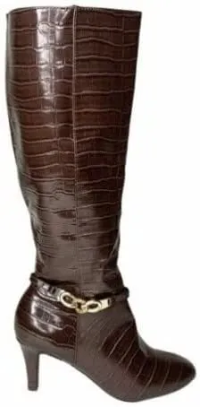 Karen Scott Hanna Dress Boots, Brown Croco, Size 8.5M Wide Calf