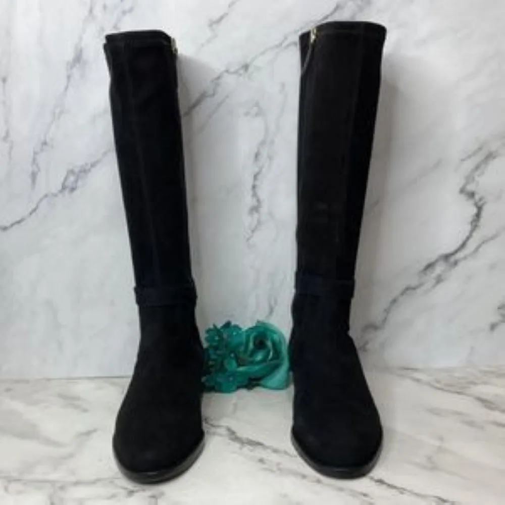 KATE SPADE NEW YORK Verona Black Suede Leather Riding Boots