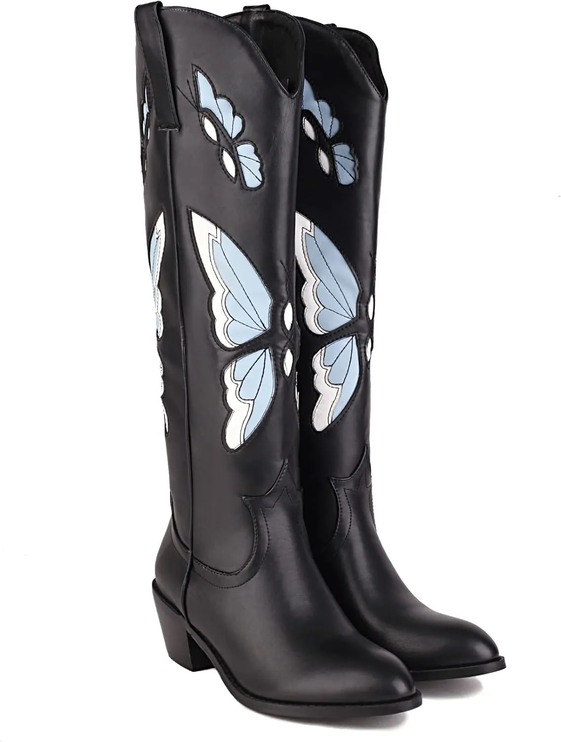 keleimusi Butterfly Knee High Boots for Women Cowgirl Autumn Western Almond Toe Shoes