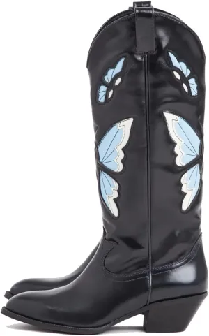 keleimusi Butterfly Knee High Boots for Women Cowgirl Autumn Western Almond Toe Shoes