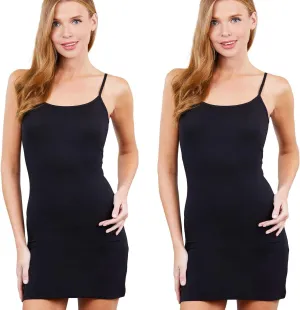 Khanomak Women's Adjustable Spaghetti Straps Scoop Neck Line Bodycon Cami Mini Dress