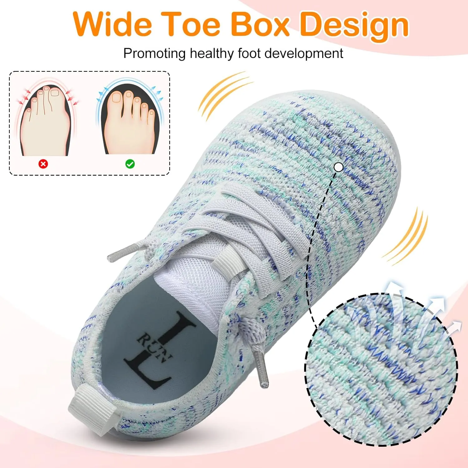 L-RUN Toddler Boys Girls Tennis Shoes Breathable Comfortable Barefoot Wide Summer School Walking Sneakers Baby First Walking Shoes