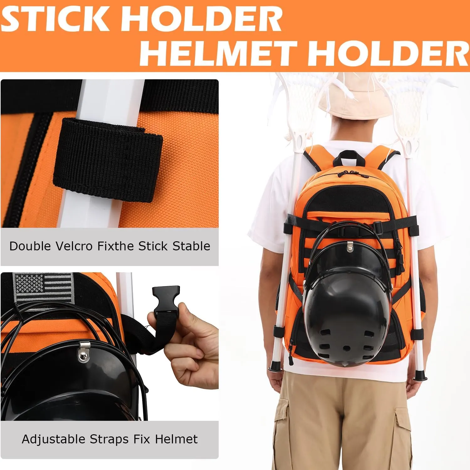 Lacrosse Bag with 2 Stick Holders Tactical Style Lacrosse Equipment Backpack for All Lacrosse or Field Hockey Gear