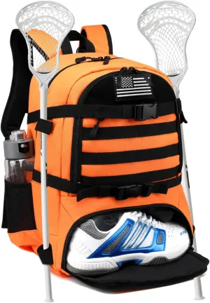 Lacrosse Bag with 2 Stick Holders Tactical Style Lacrosse Equipment Backpack for All Lacrosse or Field Hockey Gear