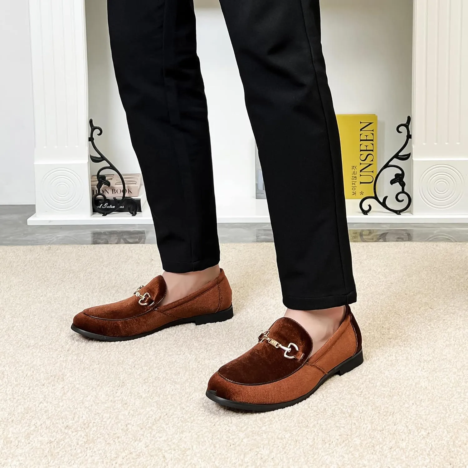 LCQL Men's Luxury Velvet Penny Loafer Shoes Noble Slip-on Suede Loafers Smoking Slippers Plus Size 7-13