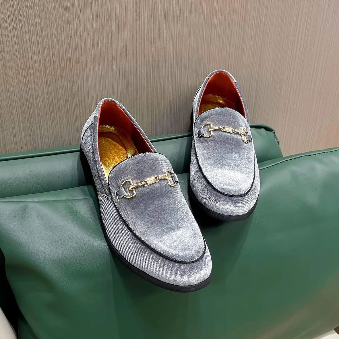 LCQL Men's Luxury Velvet Penny Loafer Shoes Noble Slip-on Suede Loafers Smoking Slippers Plus Size 7-13
