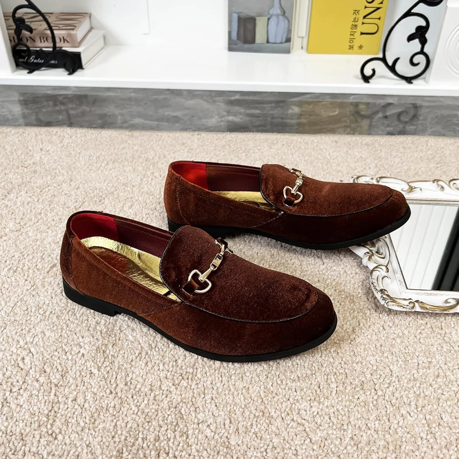 LCQL Men's Luxury Velvet Penny Loafer Shoes Noble Slip-on Suede Loafers Smoking Slippers Plus Size 7-13
