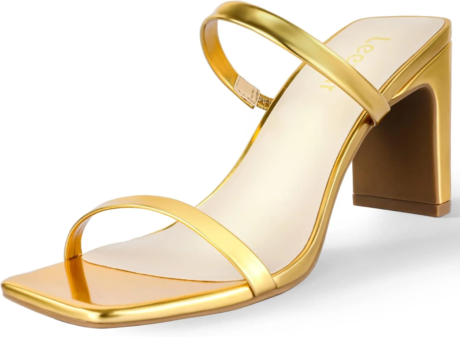 Leevar Square Toe Heels Sandals - White Black Nude Heels Chunky Two Strap Low Heels for Women Leather Mule Sandals Slip On Block Heels for Party Dating Daily Standard Size 2.75 Inch