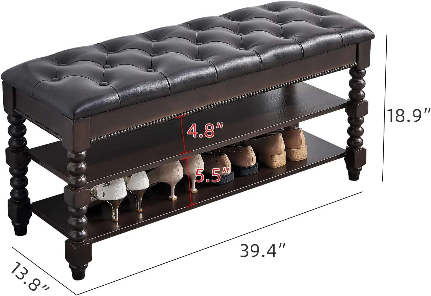 LEILISI Shoe Bench, Wood Storage Bench with Cushion Seat, Shoe Rack with Hidden Storage Space for Entryway Living Room Bedroom Hallway (Walnut, 39.4'')