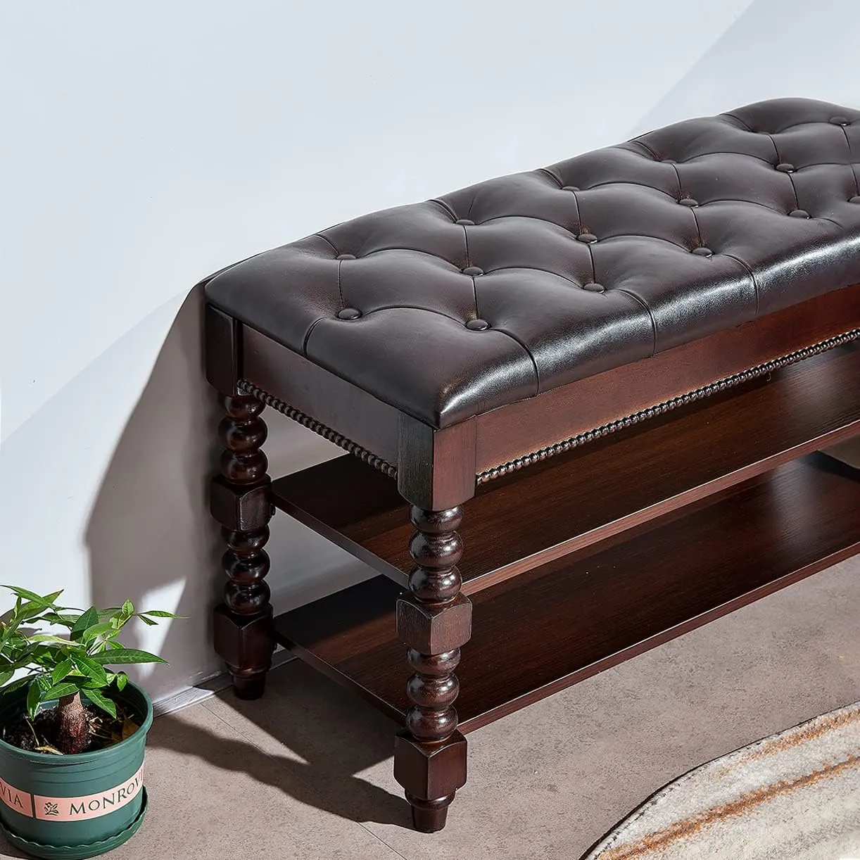 LEILISI Shoe Bench, Wood Storage Bench with Cushion Seat, Shoe Rack with Hidden Storage Space for Entryway Living Room Bedroom Hallway (Walnut, 39.4'')