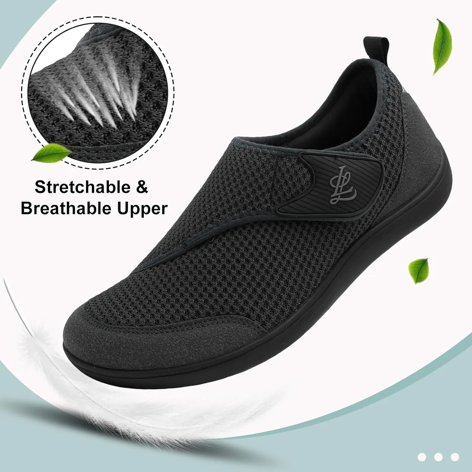 LeIsfIt Mens Walking Shoes Wide Diabetic Shoes Adjustable Barefoot Shoes Breathable Zero Drop Shoes Wide Width Arthritis Edema Shoes