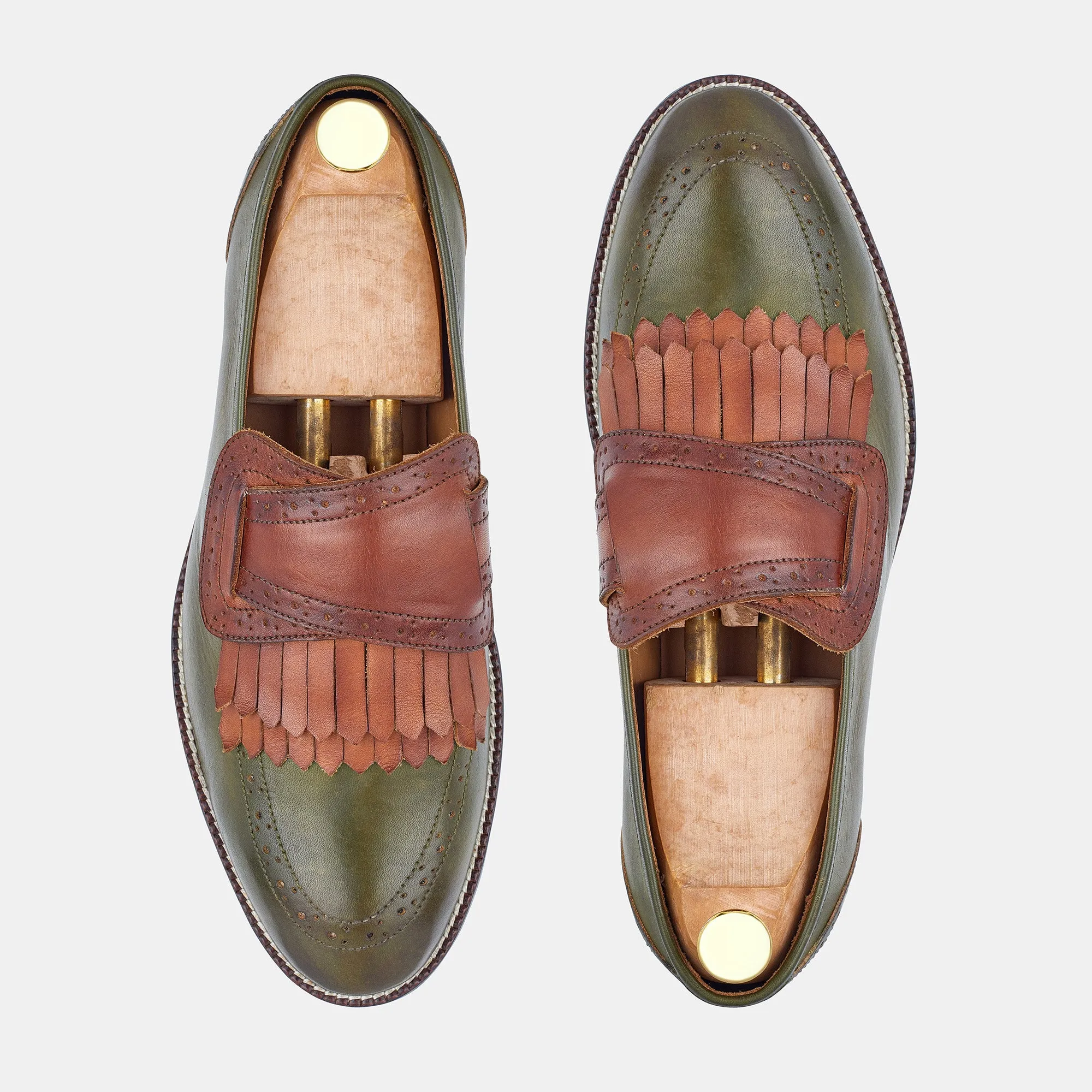 Light Green and Brown Hand Made Leather Shoes