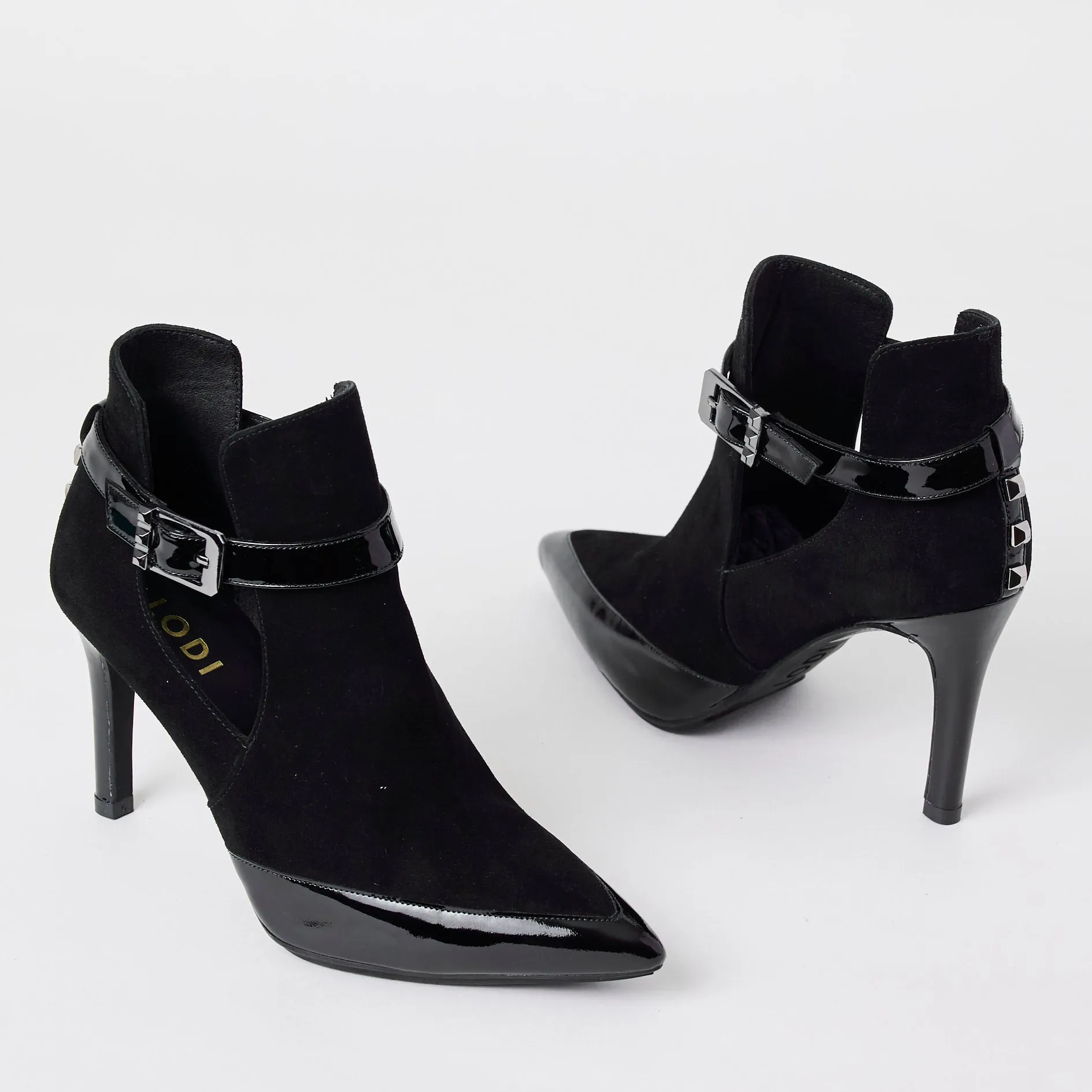 Lodi Black Patent and Suede Leather Ankle Boots