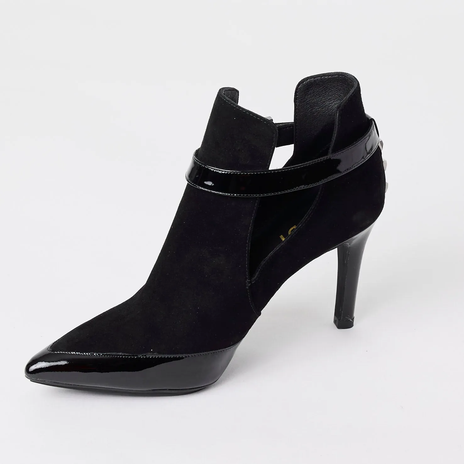 Lodi Black Patent and Suede Leather Ankle Boots