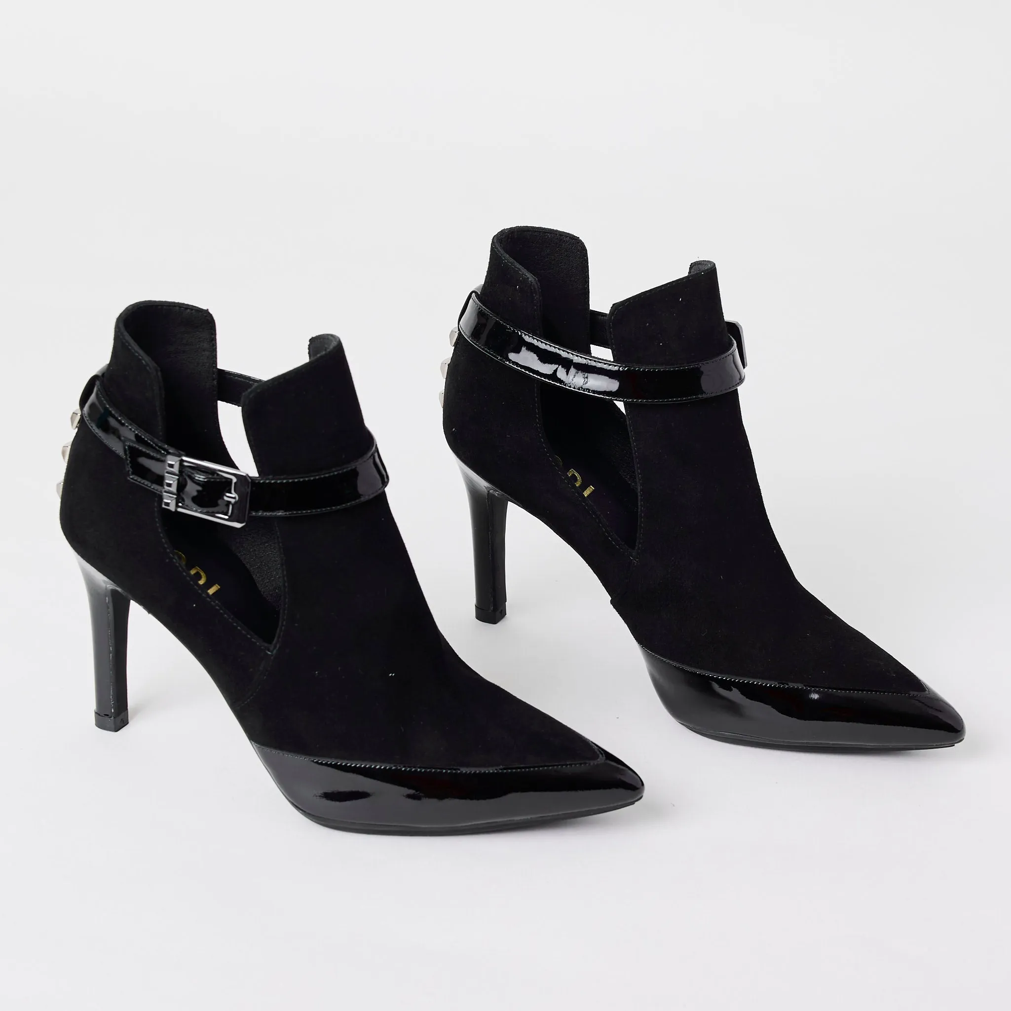 Lodi Black Patent and Suede Leather Ankle Boots