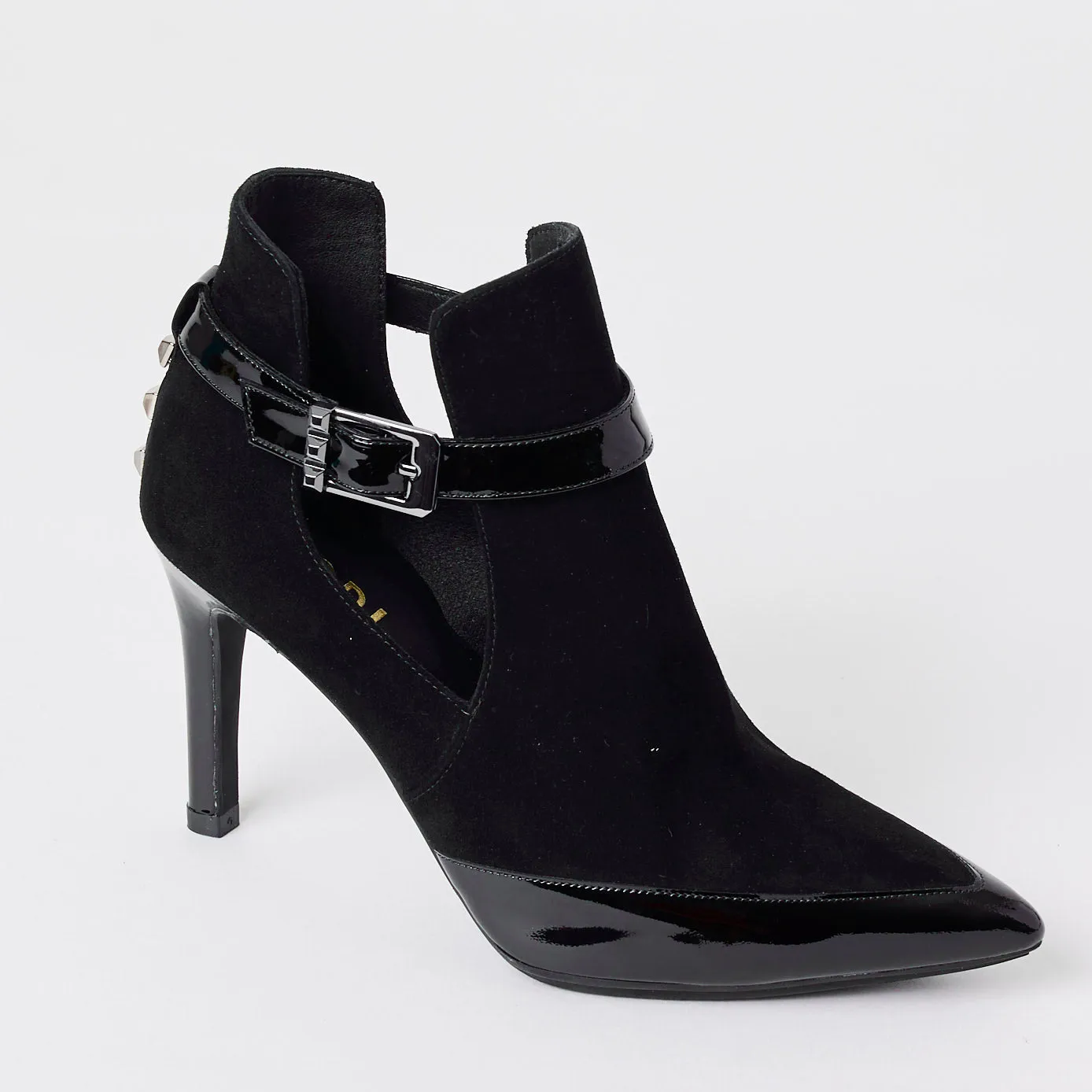 Lodi Black Patent and Suede Leather Ankle Boots