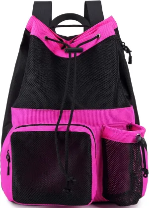 Lohol Large Mesh Drawstring Backpack with Shoe Bag, Durable Swimming String Sack with Handle for Sports Gym Yoga Beach Travel